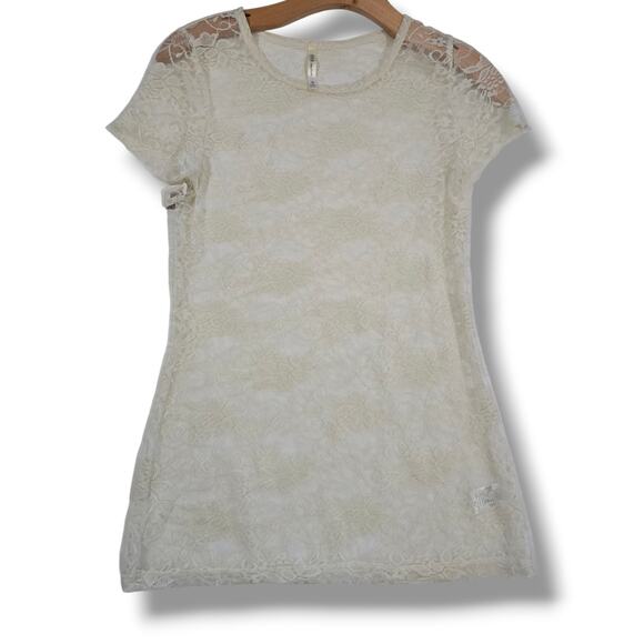 DNA Couture Women’s Off-White Lace Short Sleeve Top Medium - Picture 3 of 9